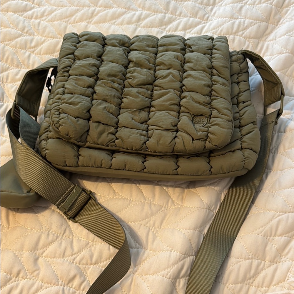 C&C California Green Quilted Crossbody Bag with Adjustable Strap